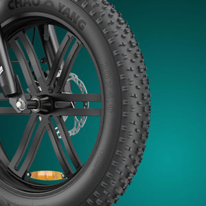 Engwe L20 Boost 20x4.0 inch all-terrain fat tyre with deep tread for stability, traction, and off-road performance.