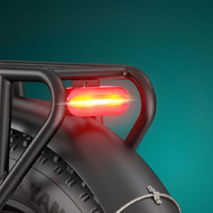 Bright rear LED light on Engwe L20 Boost with wide mudguard for visibility and splash protection during commutes.