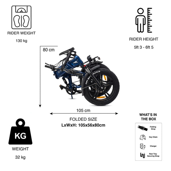 Hygge Sorø Folding Fat Tyre Electric Bike 250W Blue hygge