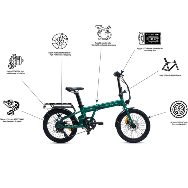 Hygge Virum Folding Electric Bike Racing Green 250W  hygge   