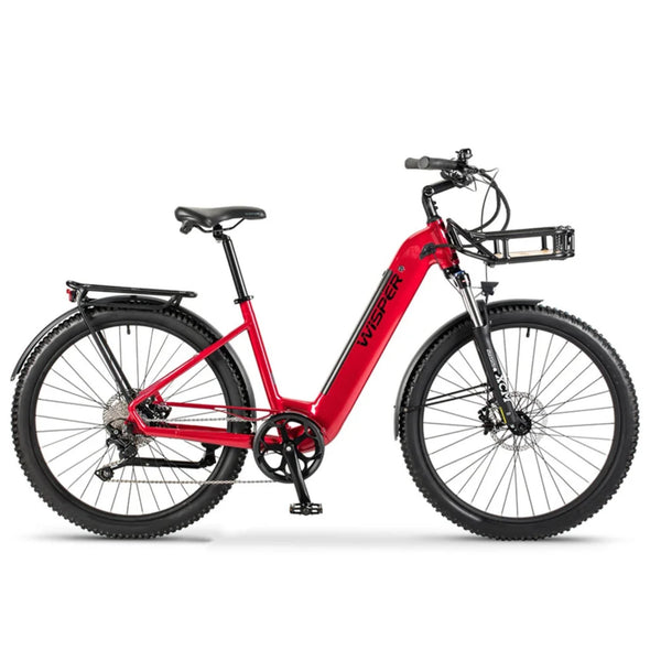 Wisper Wayfarer H7 Hub-Drive Step-Through Electric Bike Red 250W | 450Wh Battery wisper Add Front Rack Adventure Full Throttle