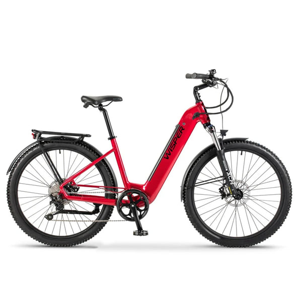 Wisper Wayfarer H7 Hub-Drive Step-Through Electric Bike Red 250W | 450Wh Battery wisper No Front Rack Adventure Full Throttle