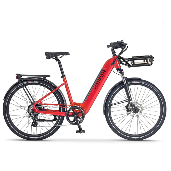 Wisper Wayfarer H7 Hub-Drive Step-Through Electric Bike Red 250W | 450Wh Battery wisper Add Front Rack City Full Throttle