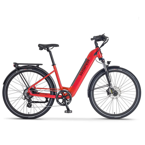 Wisper Wayfarer H7 Hub-Drive Step-Through Electric Bike Red 250W | 450Wh Battery wisper No Front Rack City Full Throttle