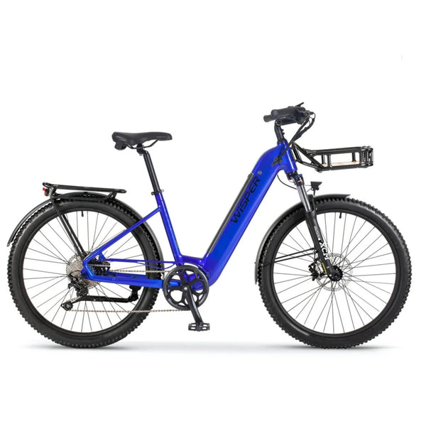 Wisper Wayfarer H7 Hub-Drive Step-Through Electric Bike Sky Blue 250W | 700Wh Battery wisper Add Front Rack Adventure Full Throttle