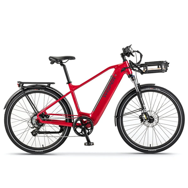 Wisper Wayfarer H9 Hub-Drive Crossbar Electric Bike Red 250W | 700Wh Battery wisper Add Front Rack City Full Throttle