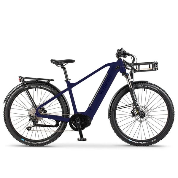 Wisper Wayfarer M7 Mid-Drive Crossbar Electric Bike Midnight Blue 250W | 450Wh Battery wisper Add Front Rack Adventure Full Throttle