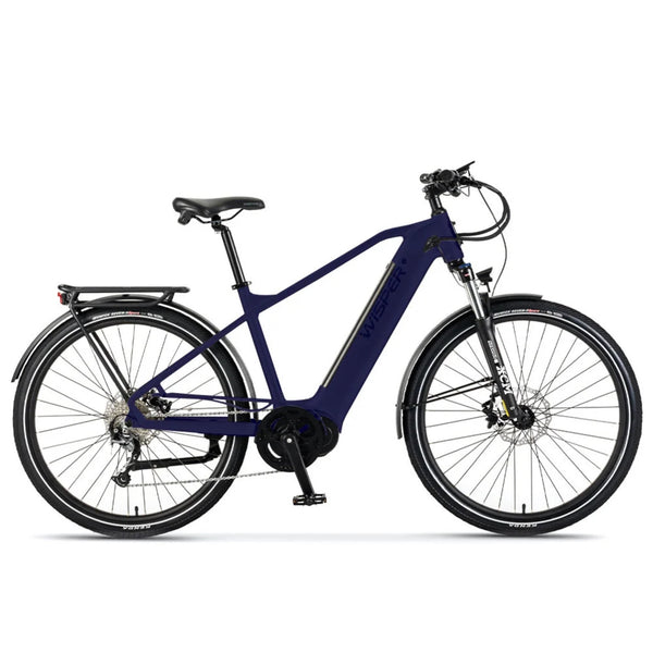 Wisper Wayfarer M7 Mid-Drive Crossbar Electric Bike Midnight Blue 250W | 450Wh Battery wisper No Front Rack City Full Throttle