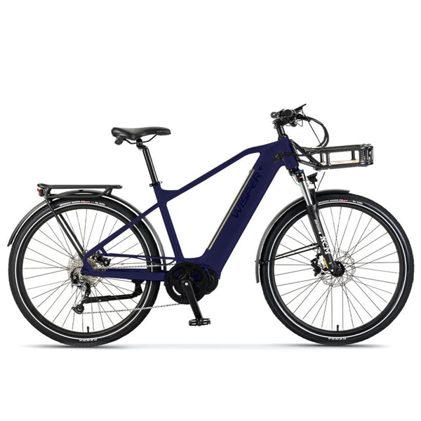 Wisper Wayfarer M7 Mid-Drive Crossbar Electric Bike Midnight Blue 250W | 450Wh Battery wisper Add Front Rack City Full Throttle