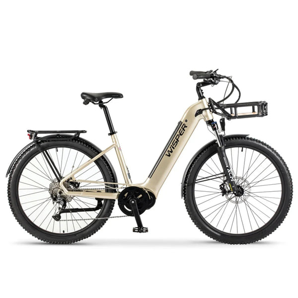 Wisper Wayfarer M7 Mid-Drive Step-Through Electric Bike Iridium Silver 250W | 450Wh Battery wisper Add Front Rack Adventure Full Throttle