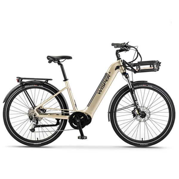 Wisper Wayfarer M7 Mid-Drive Step-Through Electric Bike Iridium Silver 250W | 450Wh Battery wisper Add Front Rack City Full Throttle