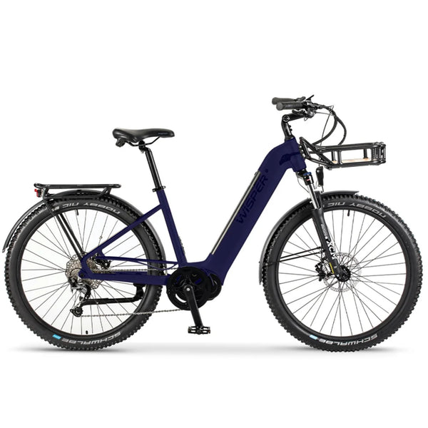 Wisper Wayfarer M7 Mid-Drive Step-Through Electric Bike Midnight Blue 250W | 700Wh Battery wisper Add Front Rack Adventure Full Throttle