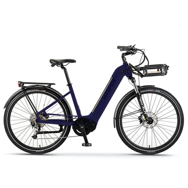 Wisper Wayfarer M7 Mid-Drive Step-Through Electric Bike Midnight Blue 250W | 700Wh Battery wisper Add Front Rack City Full Throttle