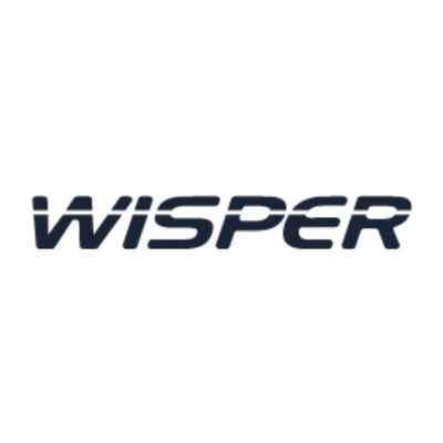 Wisper Logo, white background dark blue text